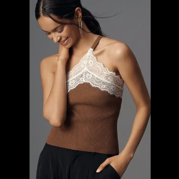Brand New by Anthropologie  Asymmetrical Lace Sweater Tank Top - Picture 1 of 5